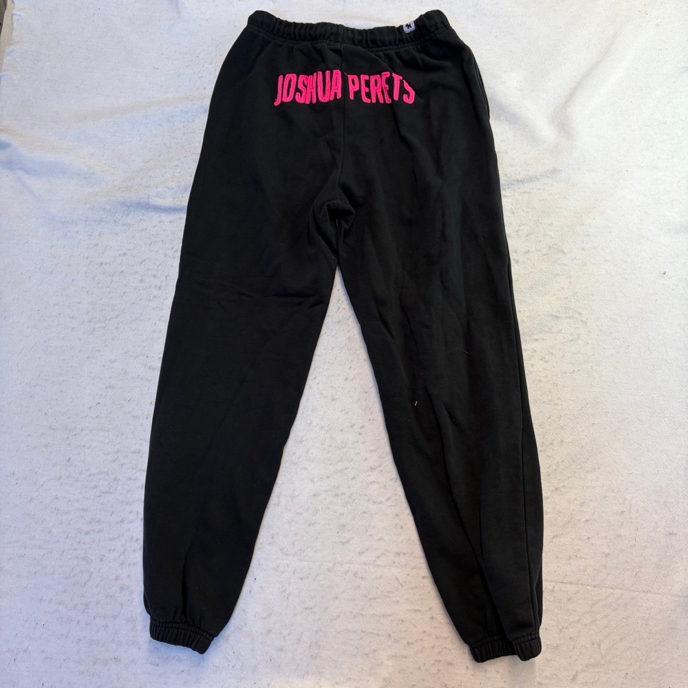 Joshua Perets Sweatpants Womens Small Black Pink Graphic Logo Joggers